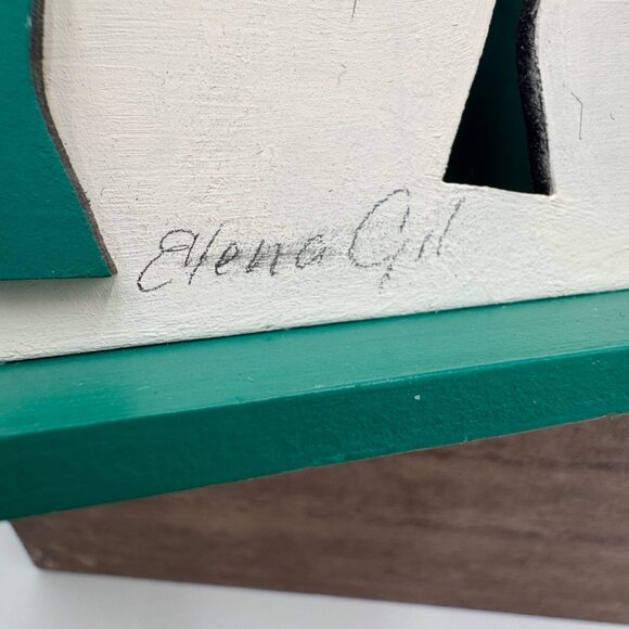 Elena Gil Artist signed Turquoise white tree 3D wall decor shelf decoration mini - Picture 4 of 14